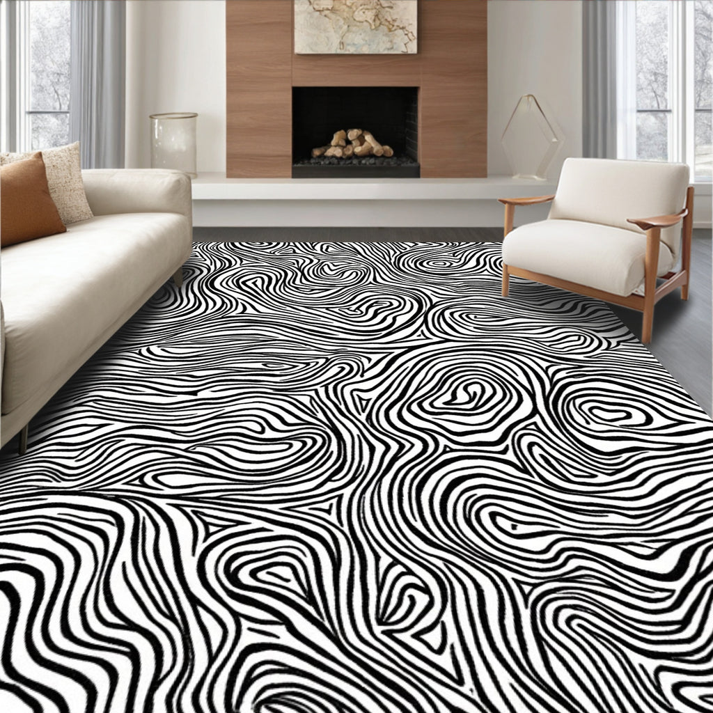 Abstract Black White Swirl Pattern Rug