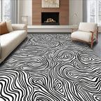 Abstract Black White Swirl Pattern Rug