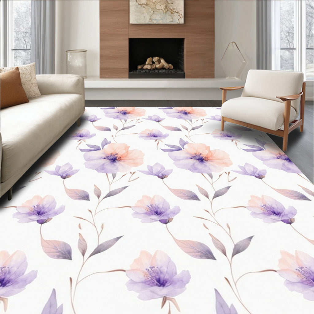 Watercolor Floral Pattern with Pastel Hues Rug