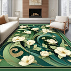 Elegant Floral Swirls Green Rug