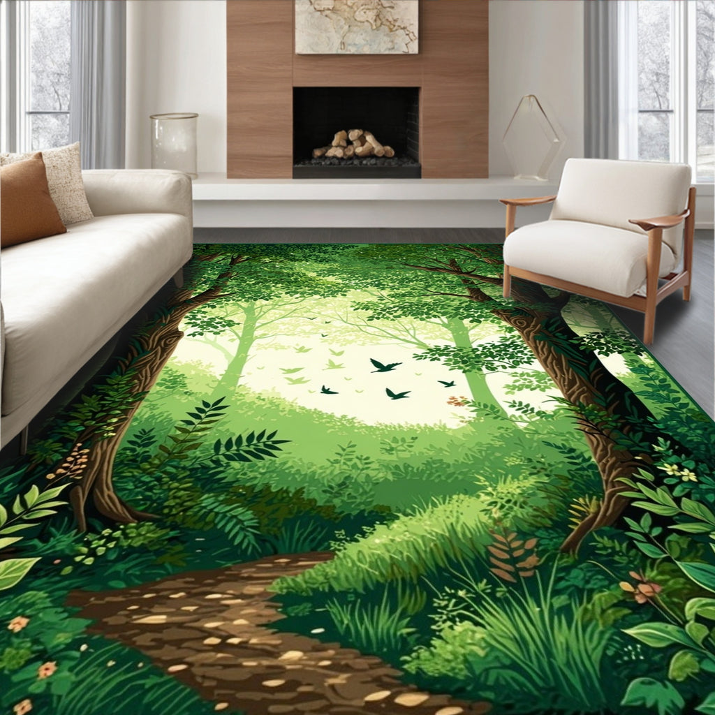 Enchanted Forest Birds Scene Rug