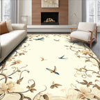 Floral Vine Dragonfly Bird Whimsical Design Rug