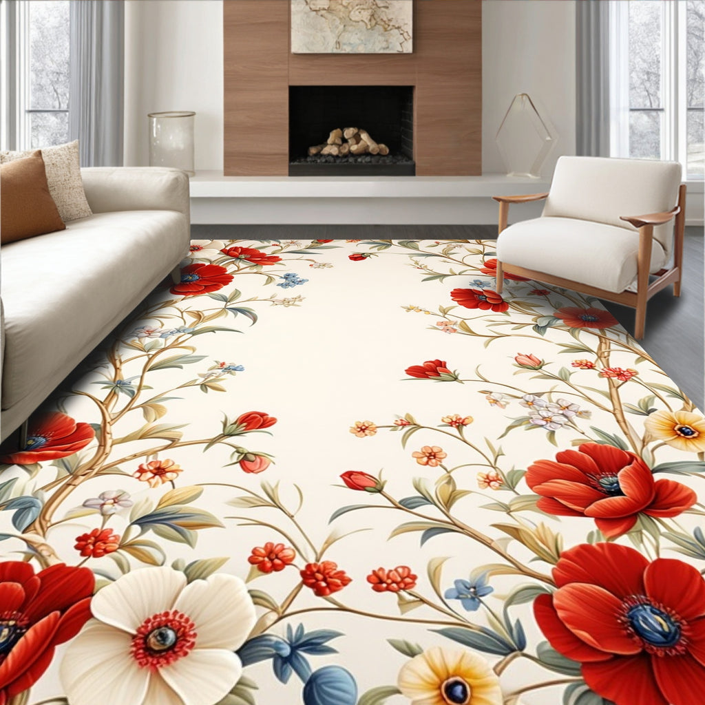 Lush Floral Vines Botanical Pattern Rug