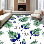 Green Blue Feather Floral Pattern Rug