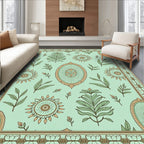 Pale Green Floral Medallion Border Rug