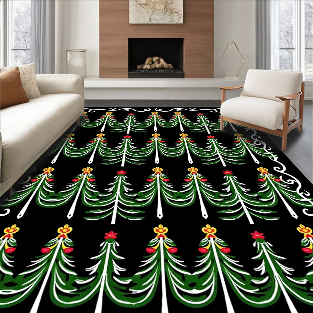 Christmas Tree Red Yellow Garland Rug