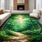 Lush Forest Path Vibrant Green Design Rug