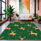 Orange Deer On Green Leafy Background Rug