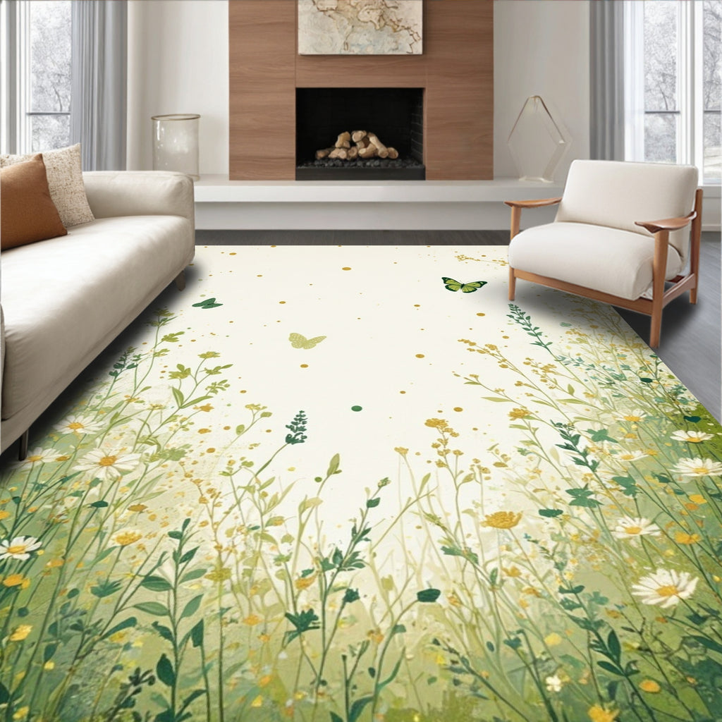 Whimsical Garden Butterfly Botanical Design Rug