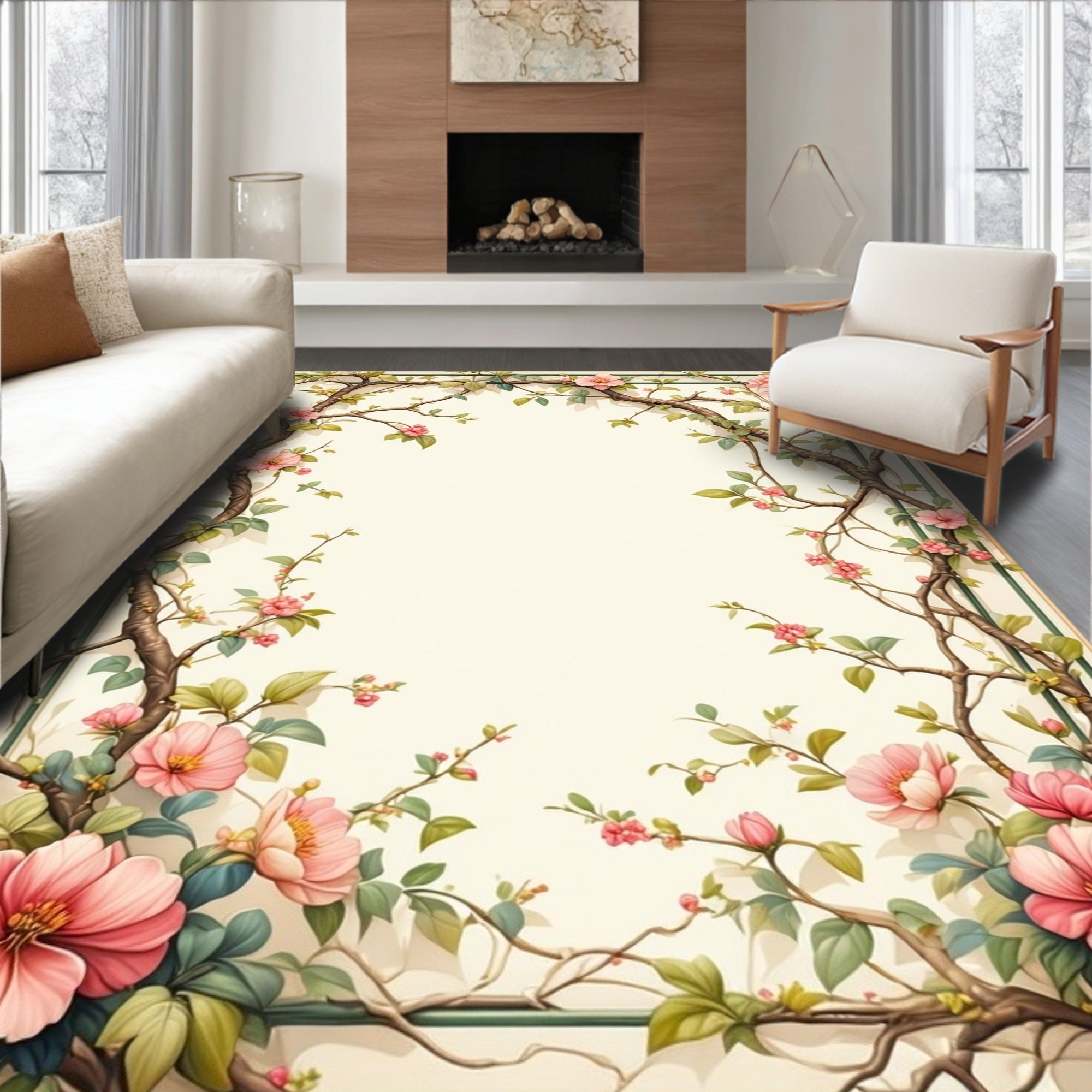 Floral Branch Botanical Garden Print Rug