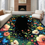 Vibrant Floral Butterfly Garden Pattern Rug
