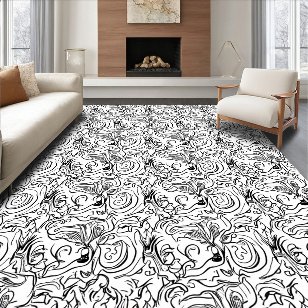 Abstract Swirl Botanical Linework Design Rug