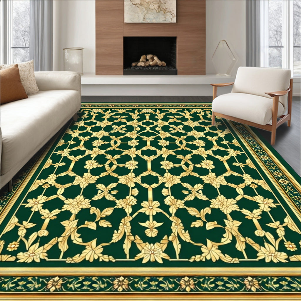 Elegant Gold Floral Lattice Design Rug