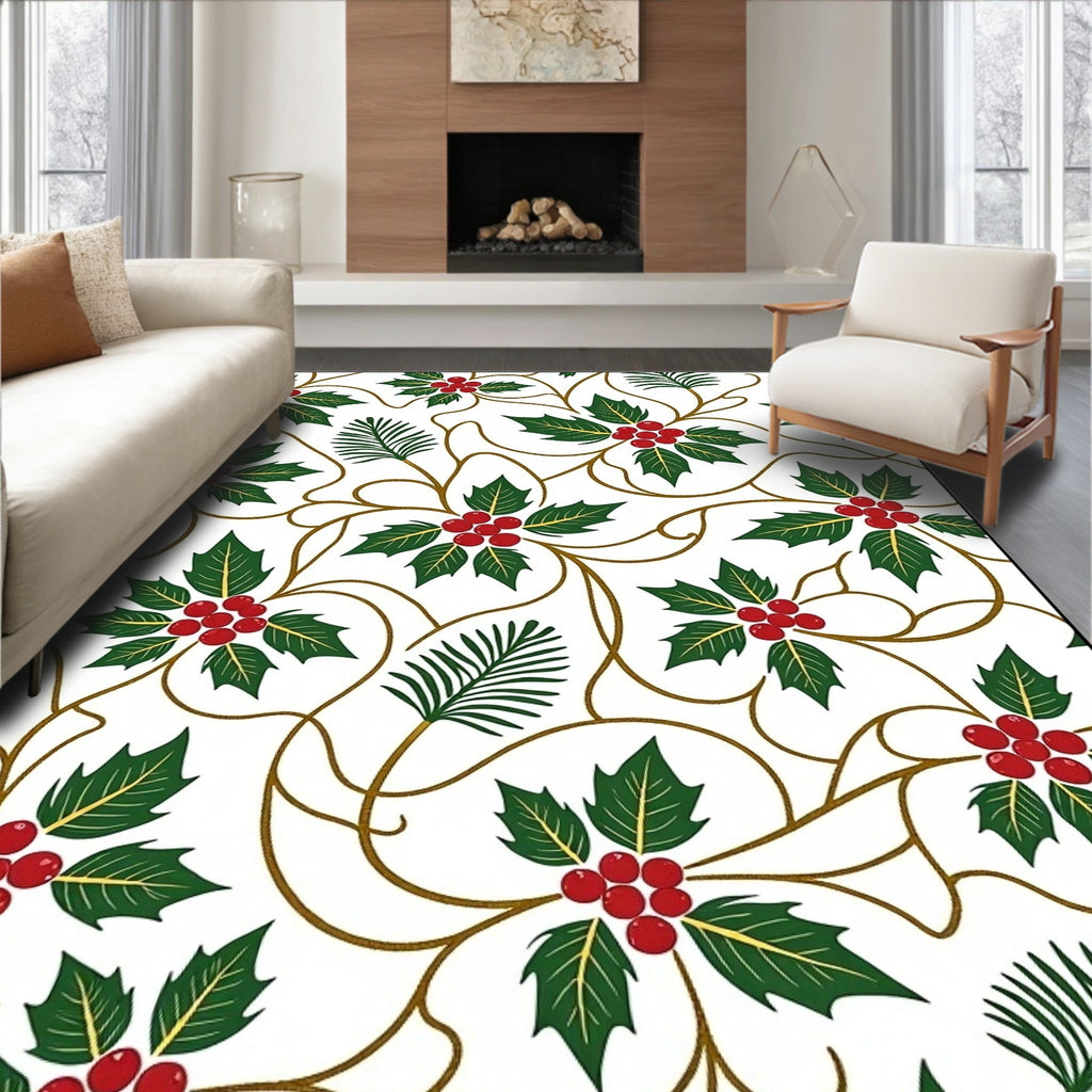 Christmas Holly Vine Red Berry Rug
