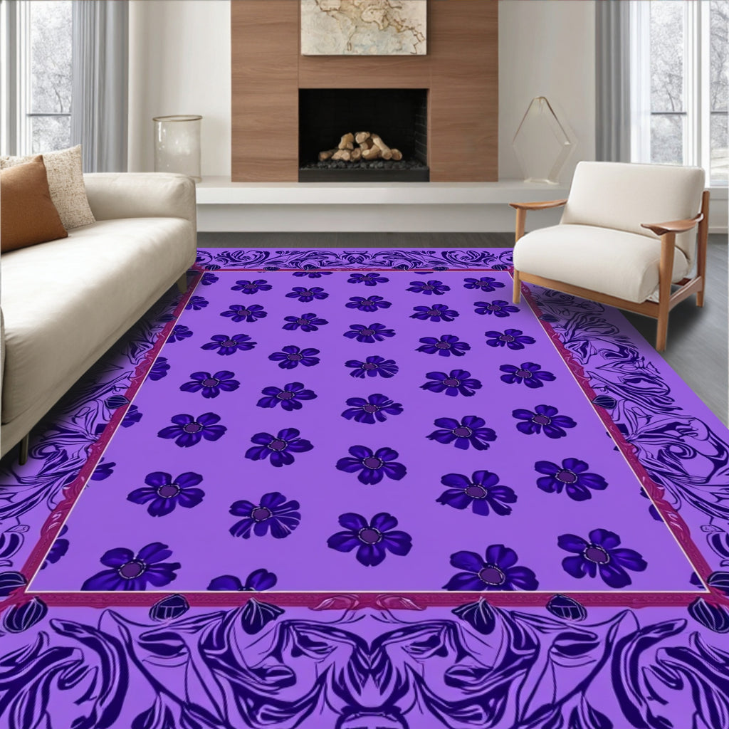 Purple Floral Pattern Frame Design Rug