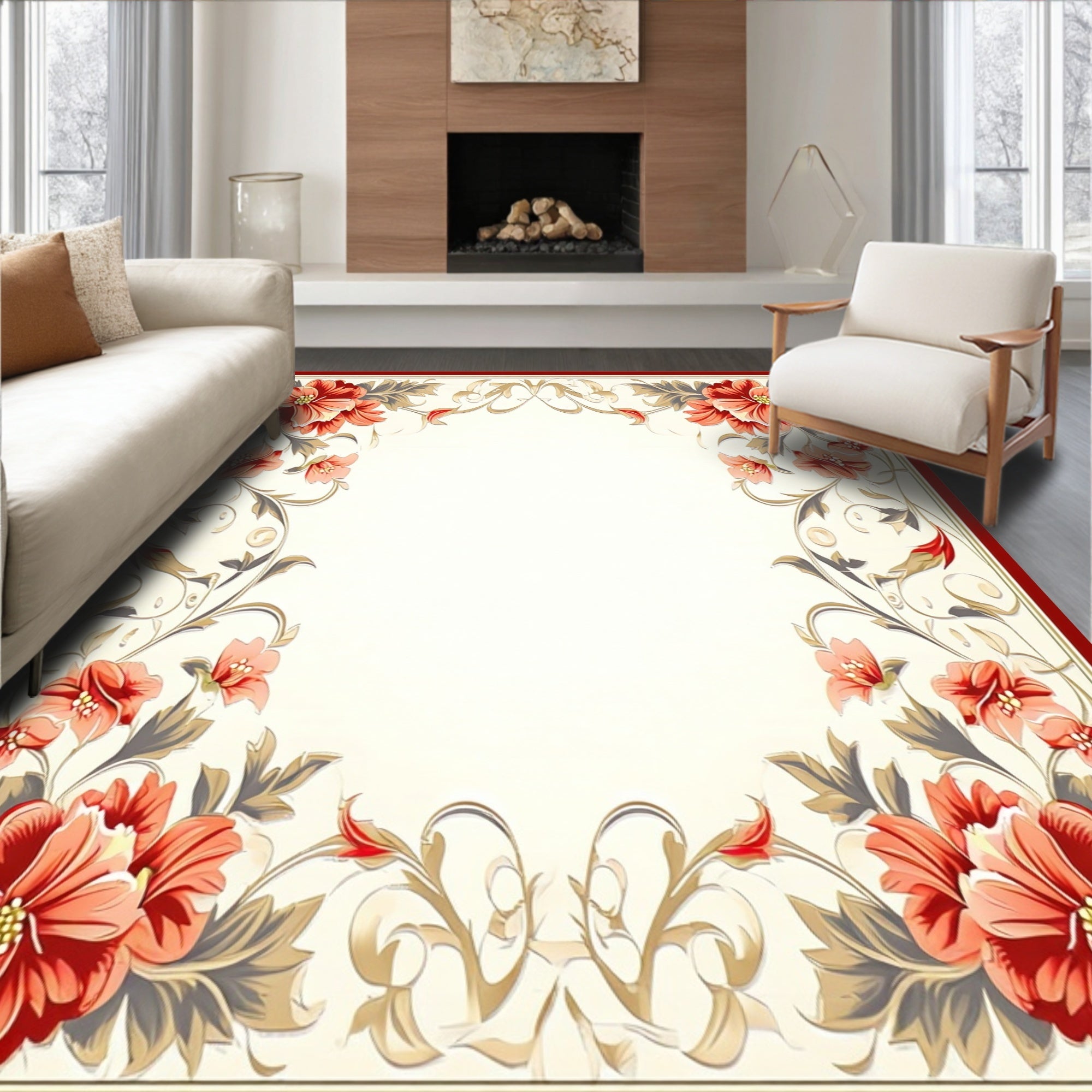 Coral Floral Vine Decorative Rug