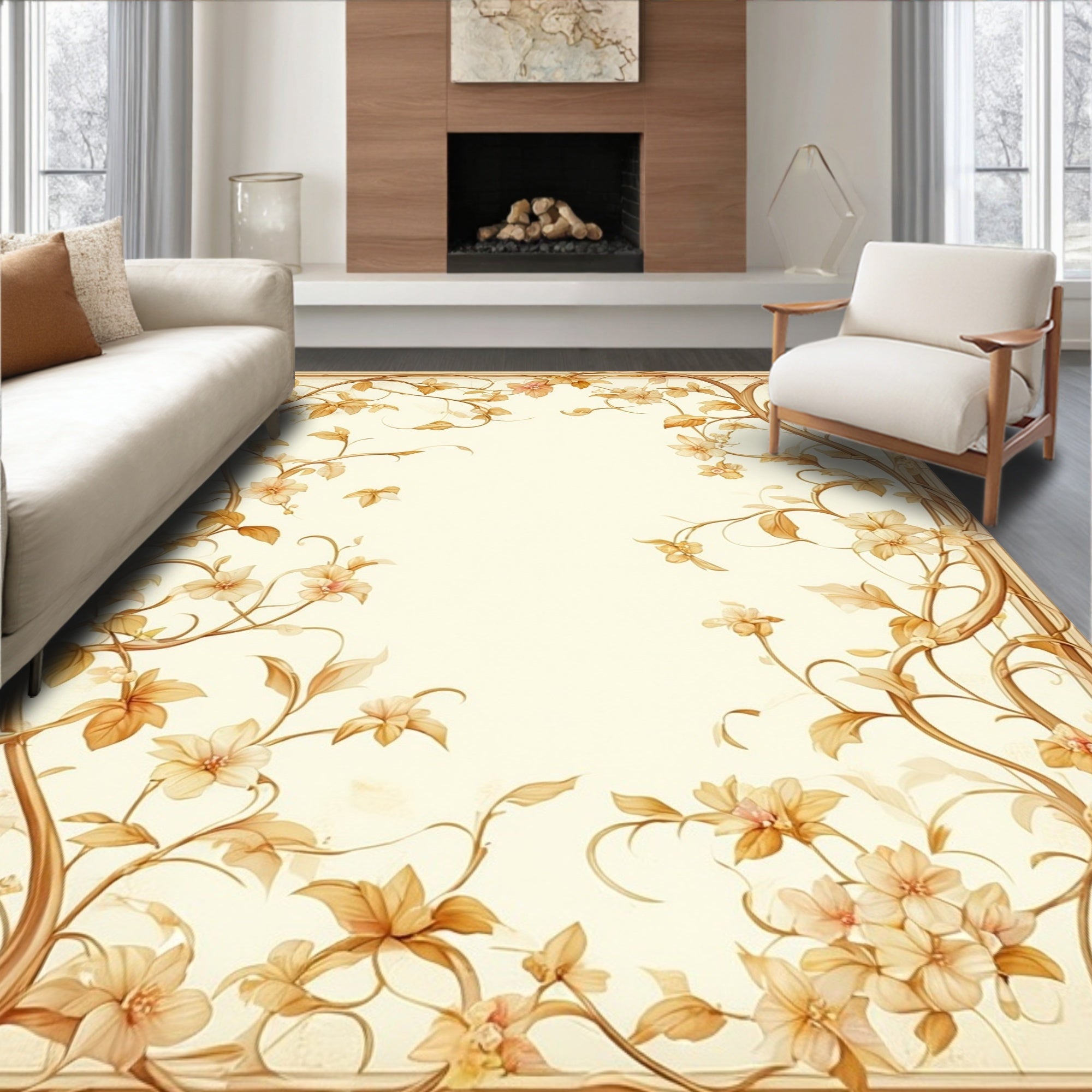 Antique Floral Vine Scrollwork Rug