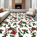 Crimson Berries and Evergreen Leaves Rug