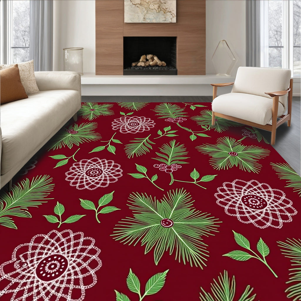 Crimson Needlework Floral Branch Rug