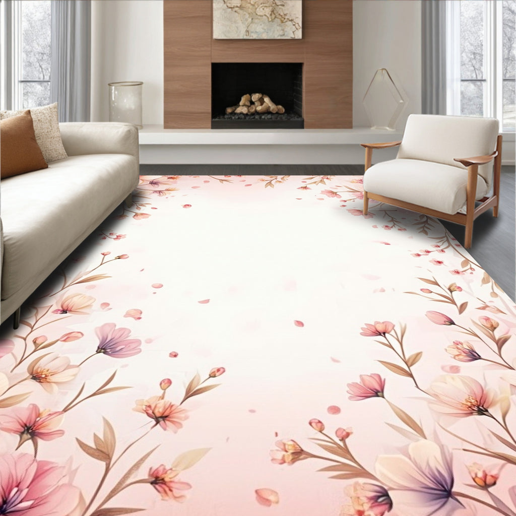 Soft Pink Delicate Floral Outline Rug