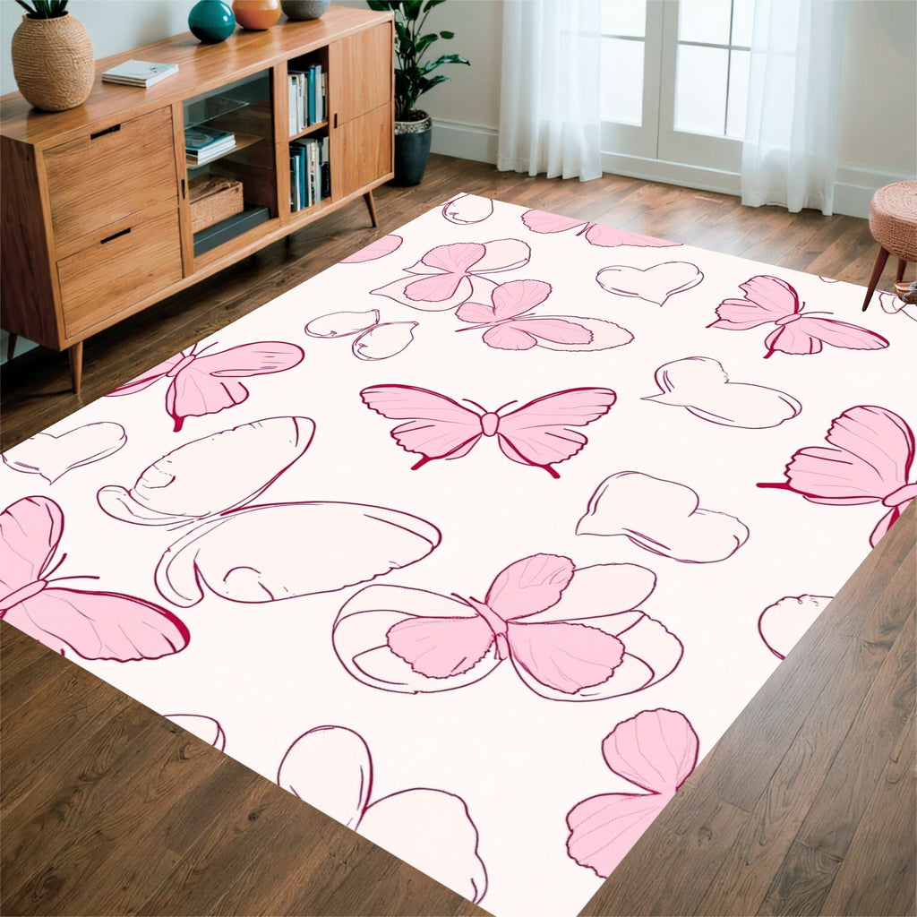 Pink Butterfly Pattern Design Rug