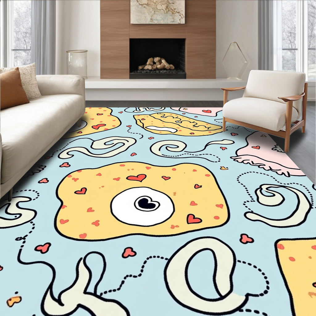 Whimsical Amoeba Hearts Playful Pattern Rug
