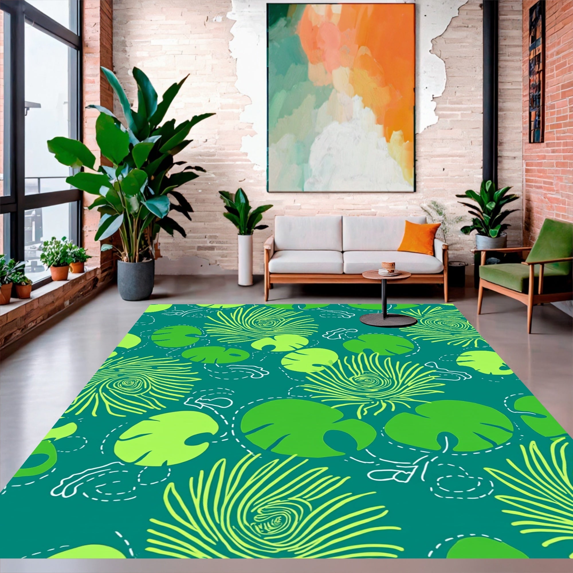 Modern Tropical Leaf Feather Design Rug