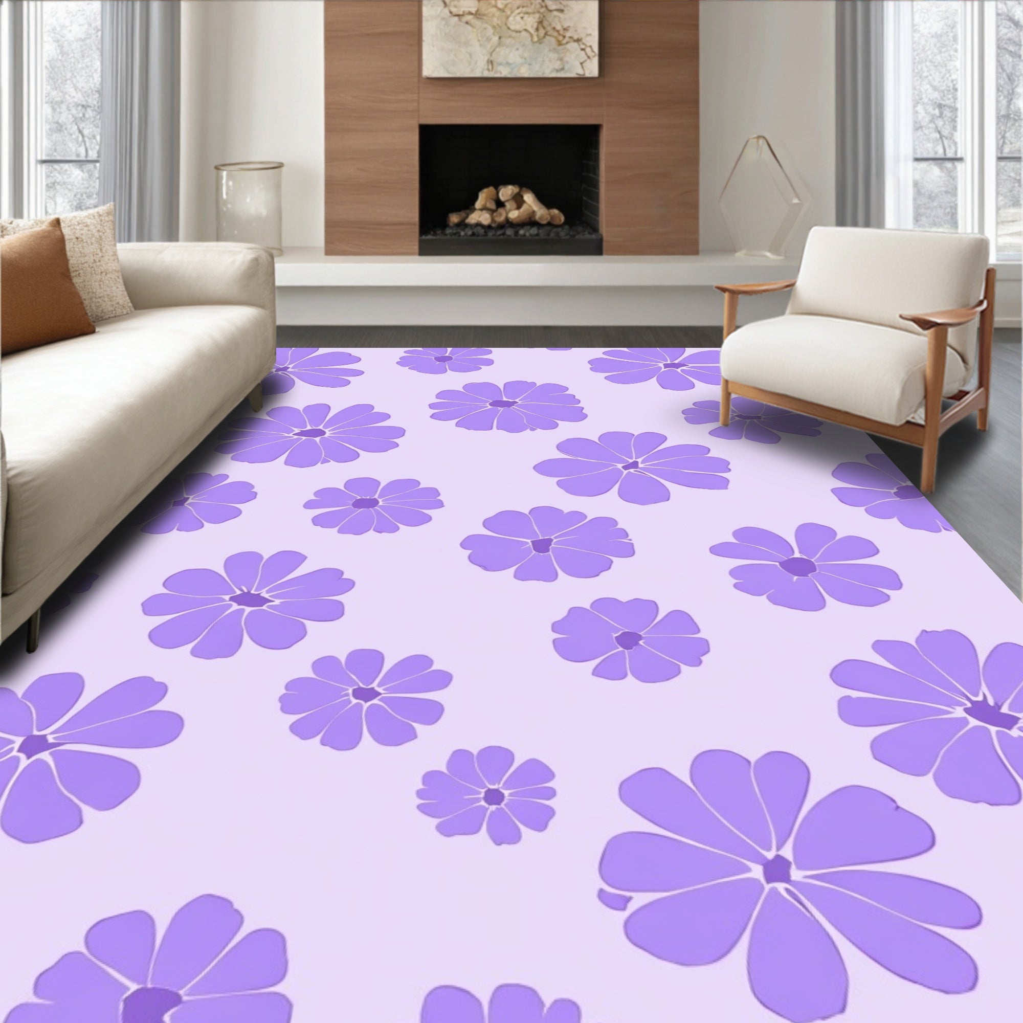 Purple Floral Pattern Rug