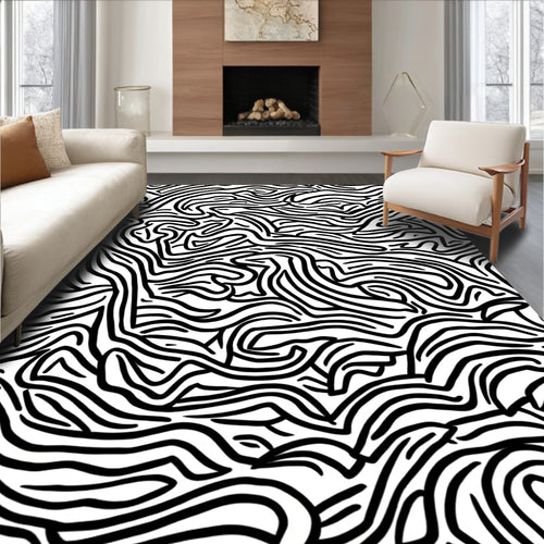 Abstract Black White Flowing Lines Rug