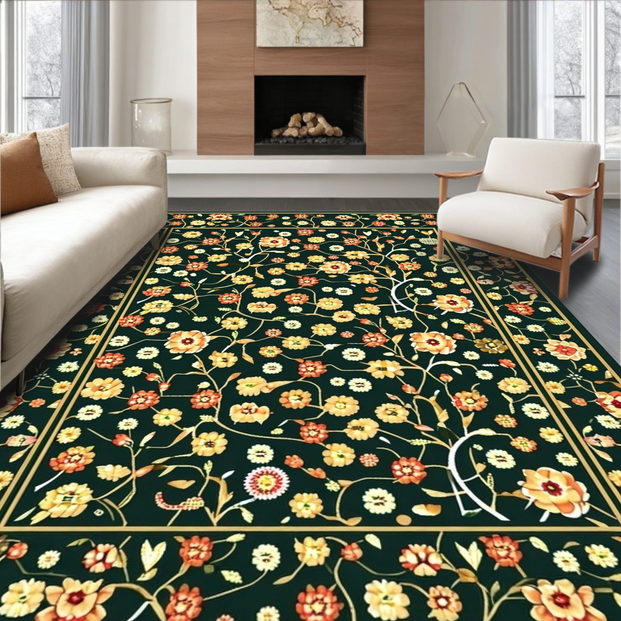 Antique Floral Vine Pattern Rug