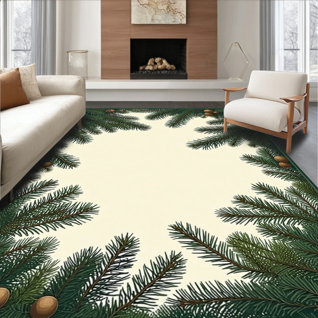 Vintage Evergreen Pinecone Border Rug