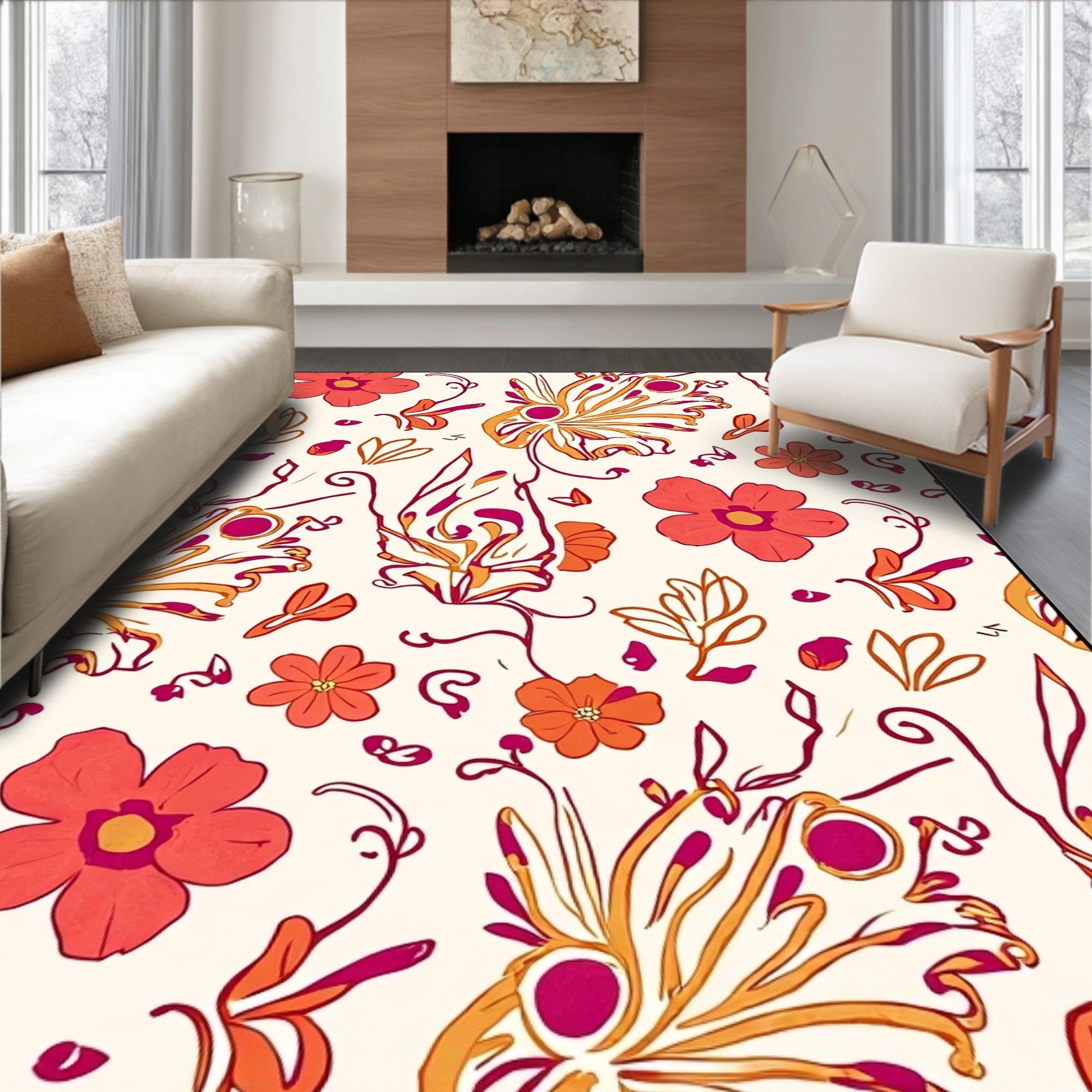 Warm Floral Swirl Pattern Rug