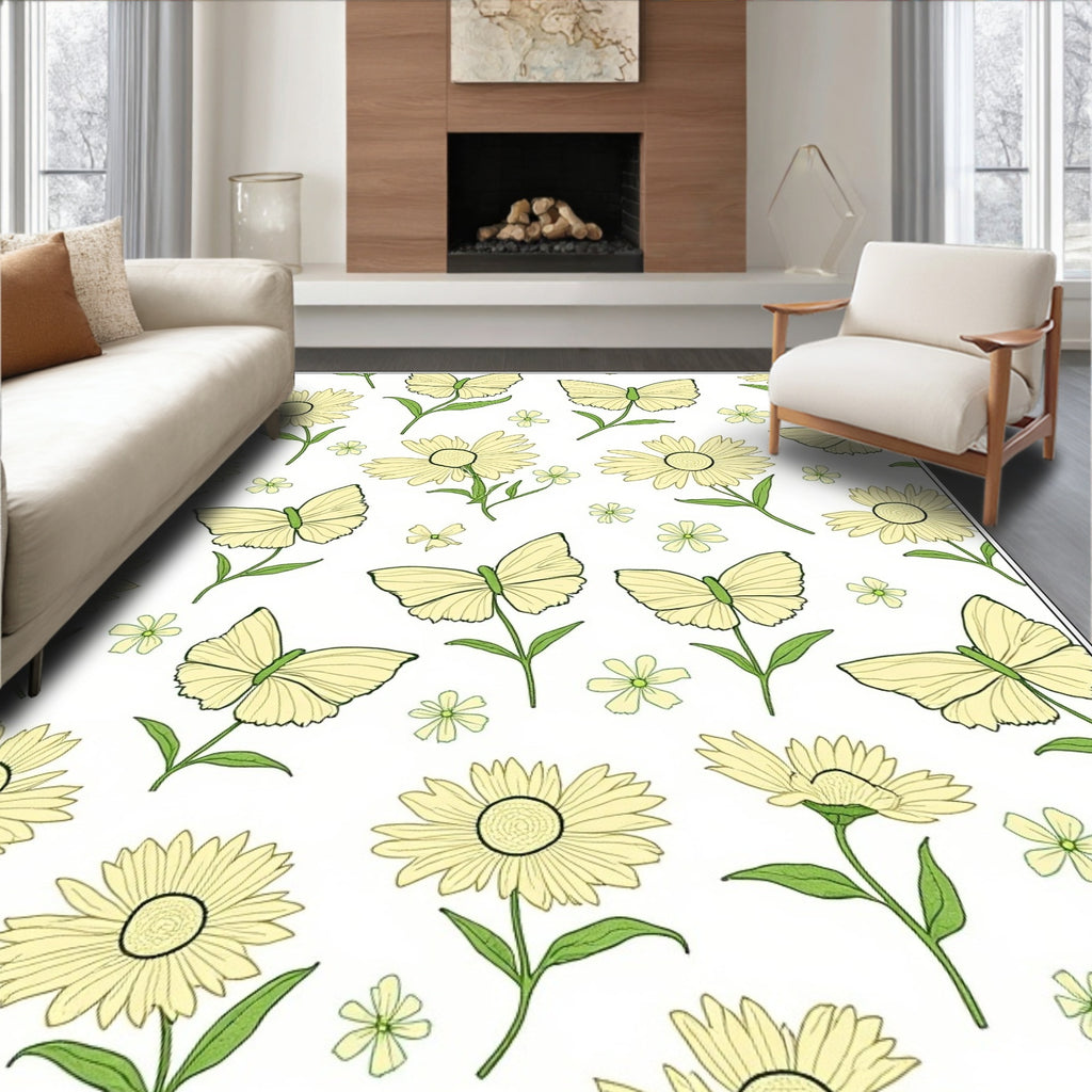 Yellow Buttery And Daisy Pattern Rug