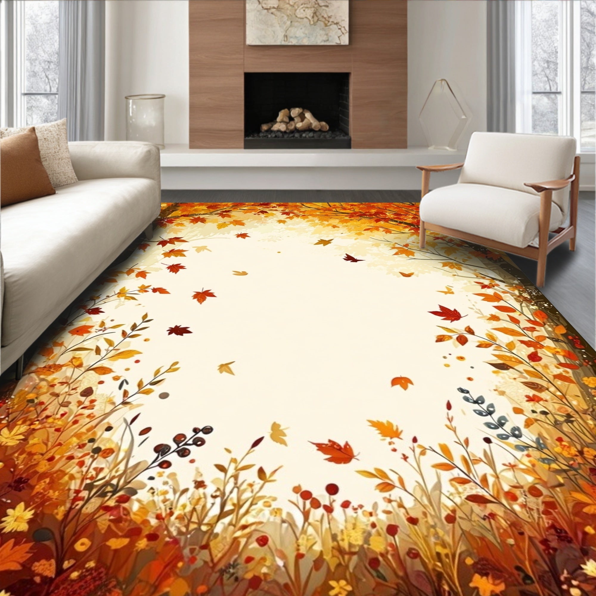 Autumn Leaves Falling Border Design Rug