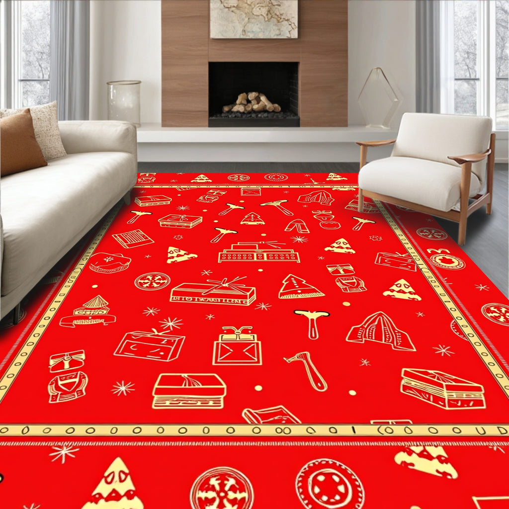 Crimson Festive Icons Repeat Rug