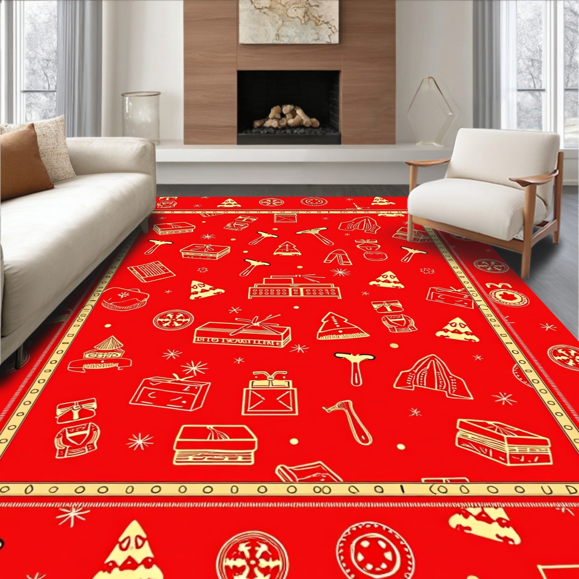 Crimson Festive Icons Repeat Rug