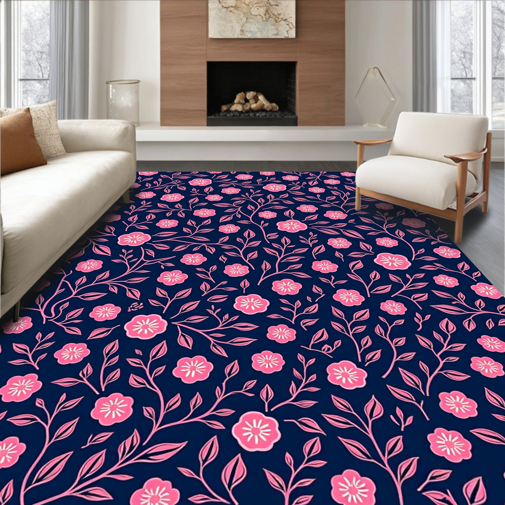 Pink Floral Vine Patterned Rug