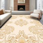 Cream Golden Floral Scrollwork Design Rug