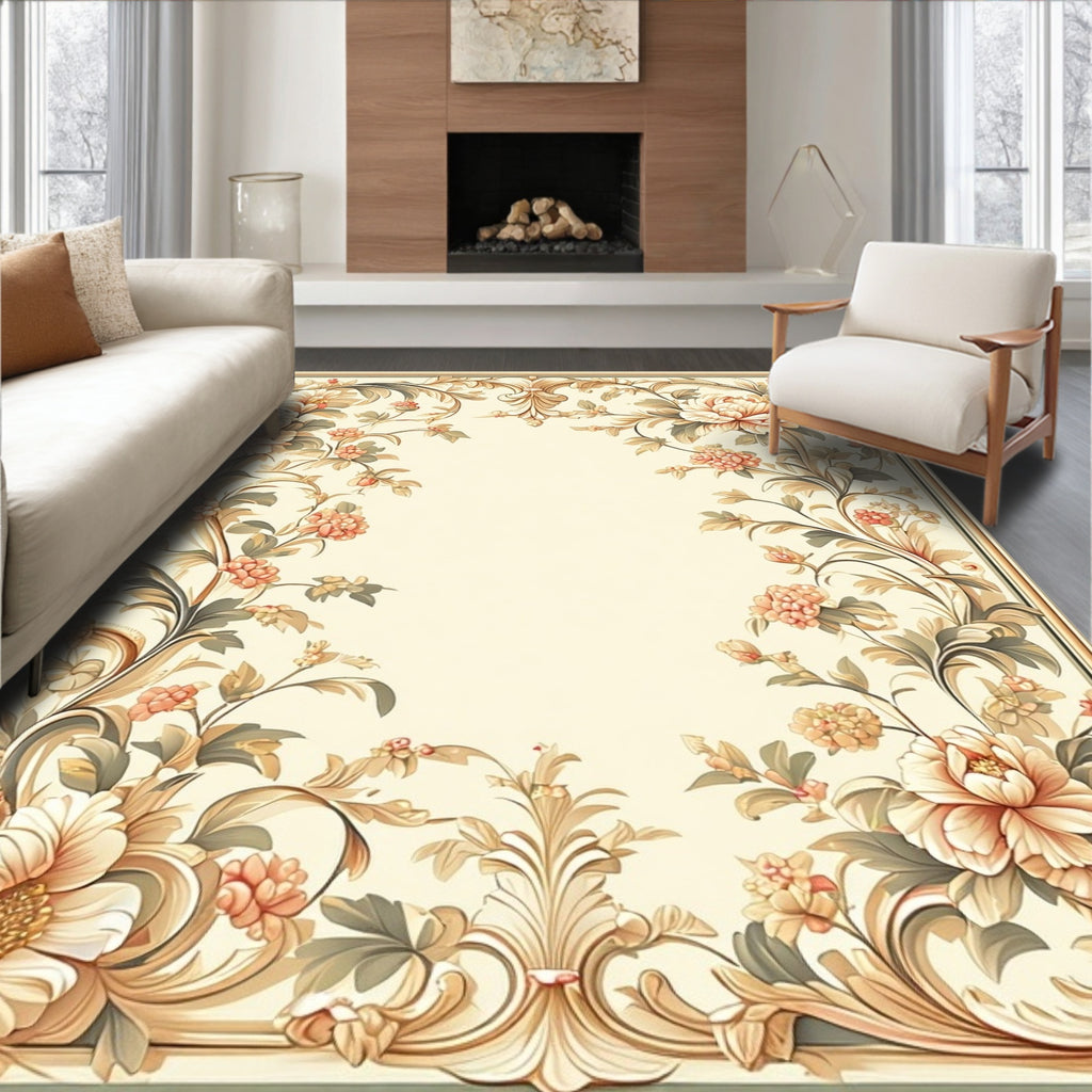 Floral Vine Scrollwork Cream Rug