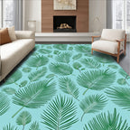 Green Frond Pattern on Aqua Background Rug