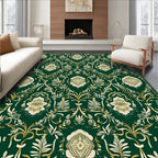 Ornate Floral Patterned Deep Green Rug