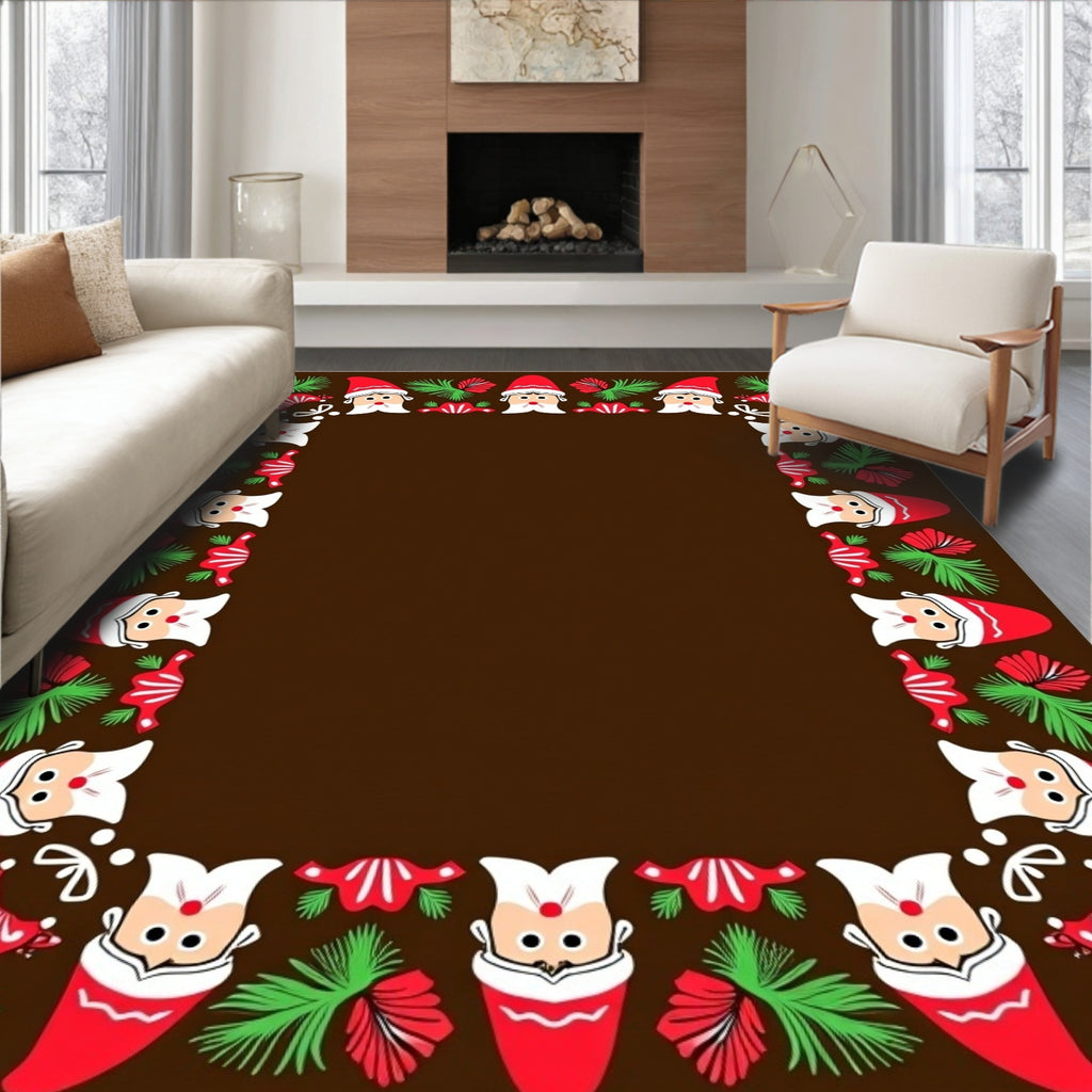 Festive Red Santa Gnome Border Rug