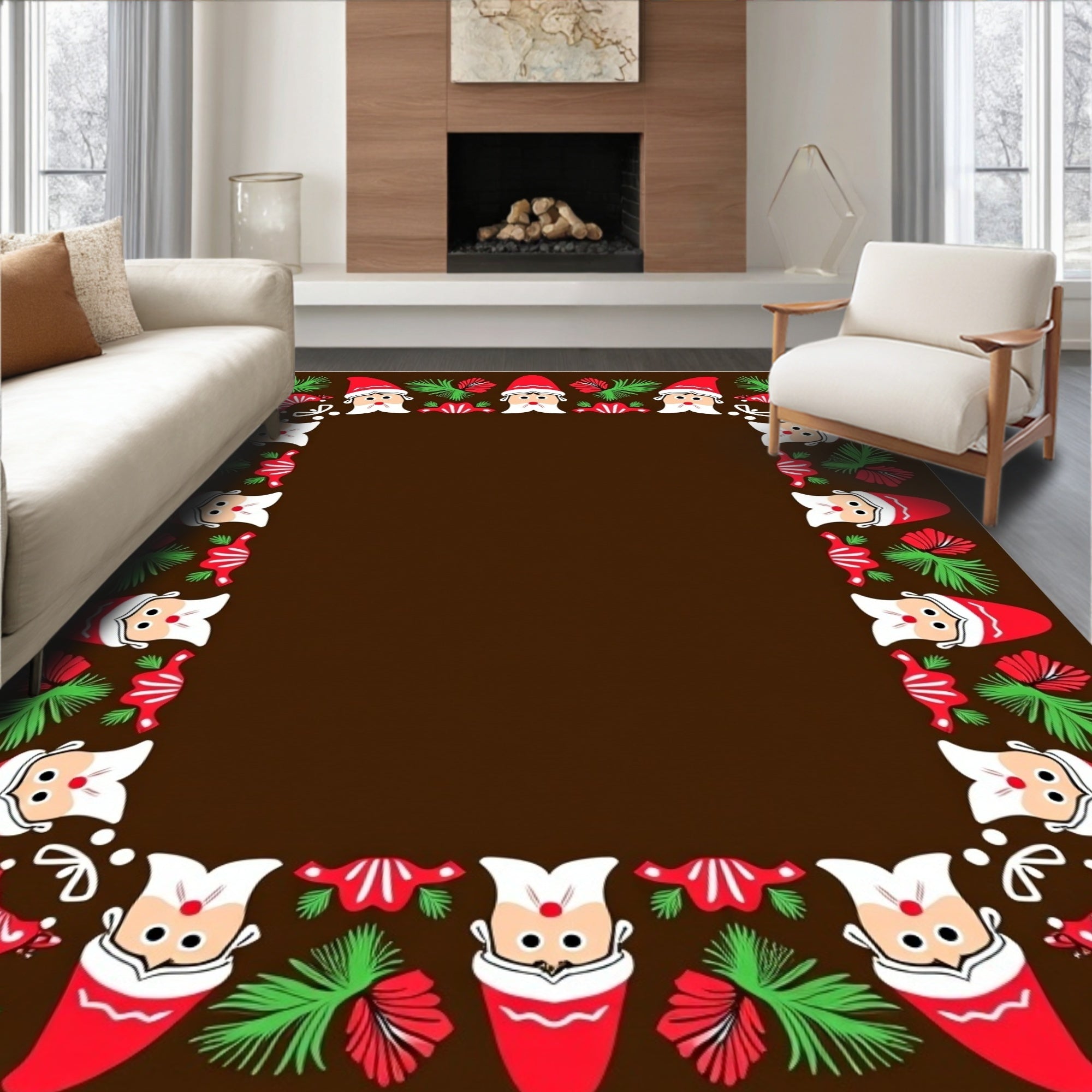 Festive Red Santa Gnome Border Rug