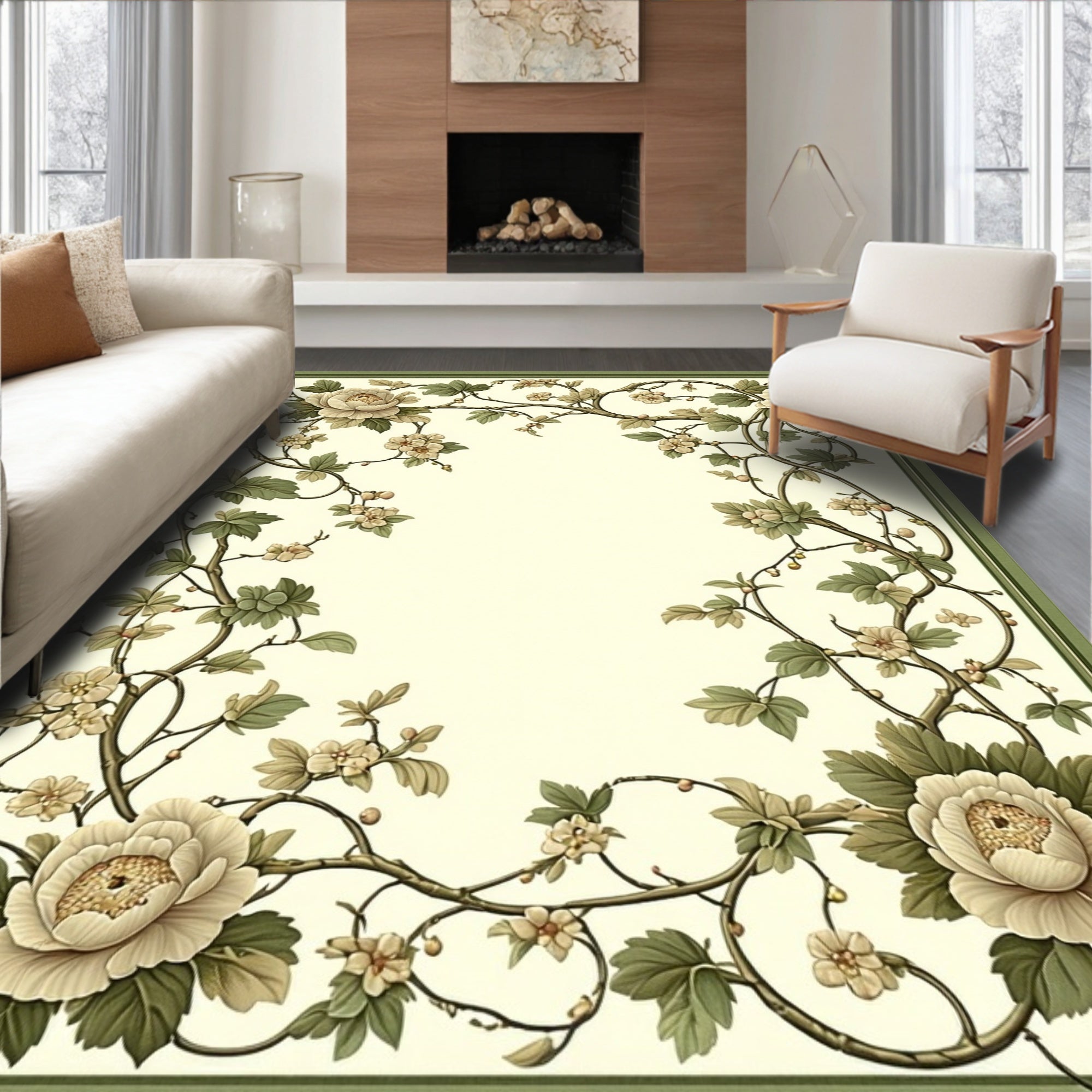 Elegant Floral Vine Scroll Design Rug