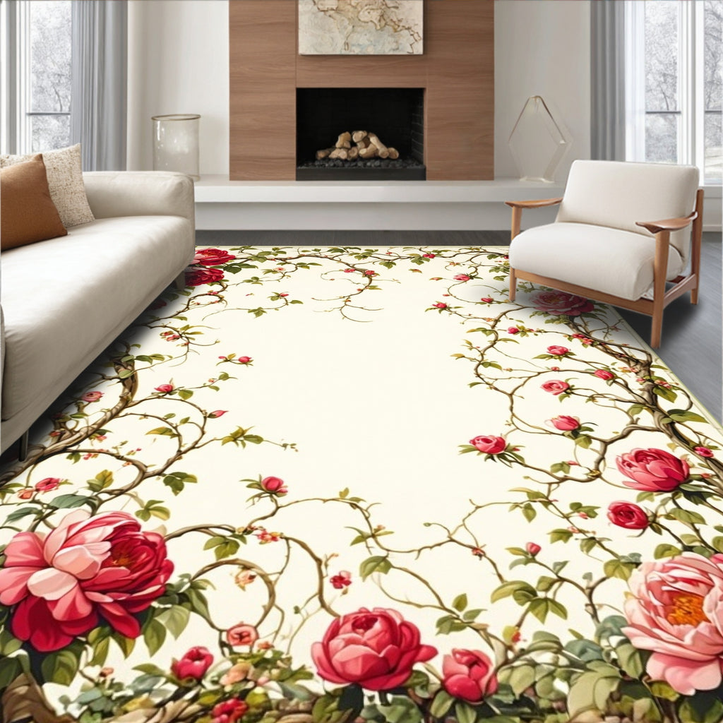 Vintage Peony Vine Floral Pattern Rug