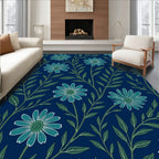 Coastal Daisy Pattern With Navy Background Rug