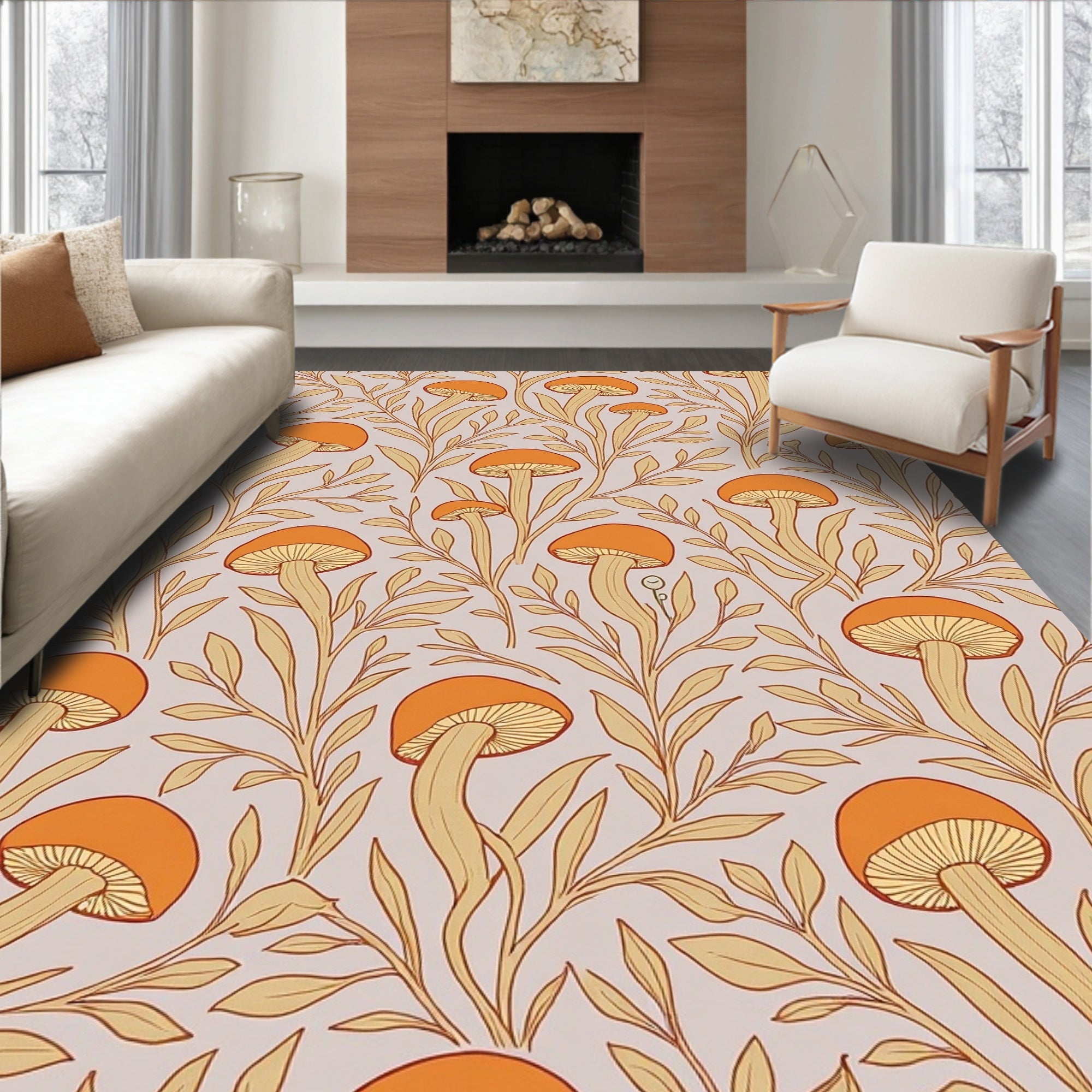 Whimsical Mushroom Vine Pattern Rug