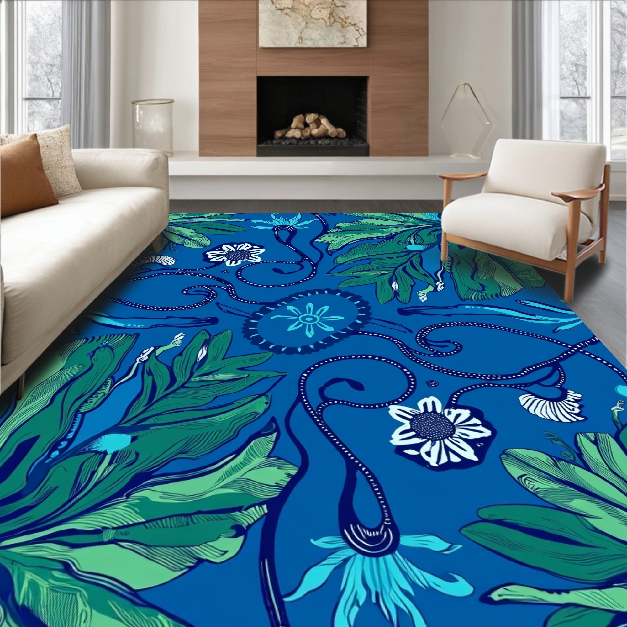 Exotic Floral Vine Pattern Rug