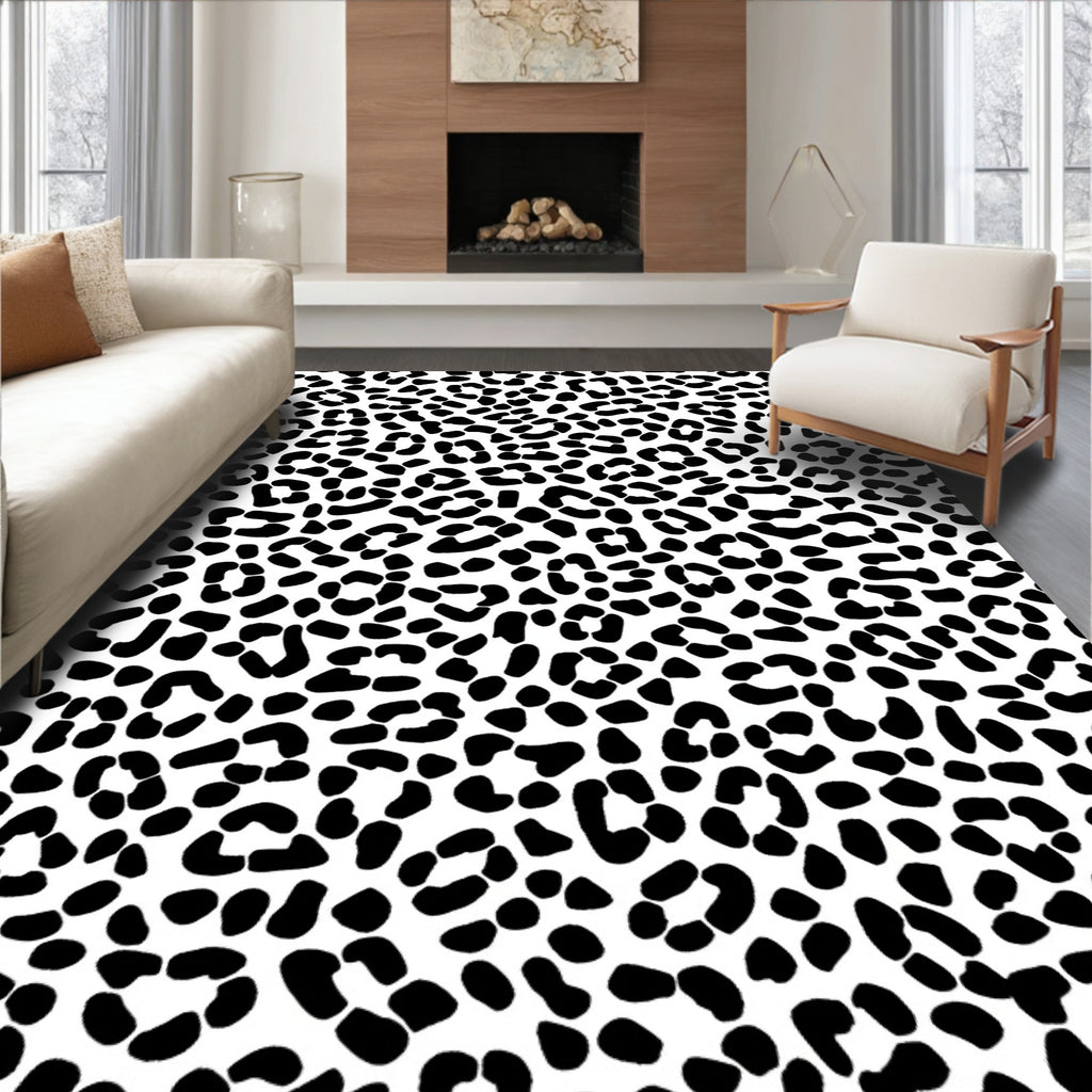 Bold Black White Animal Print Rug