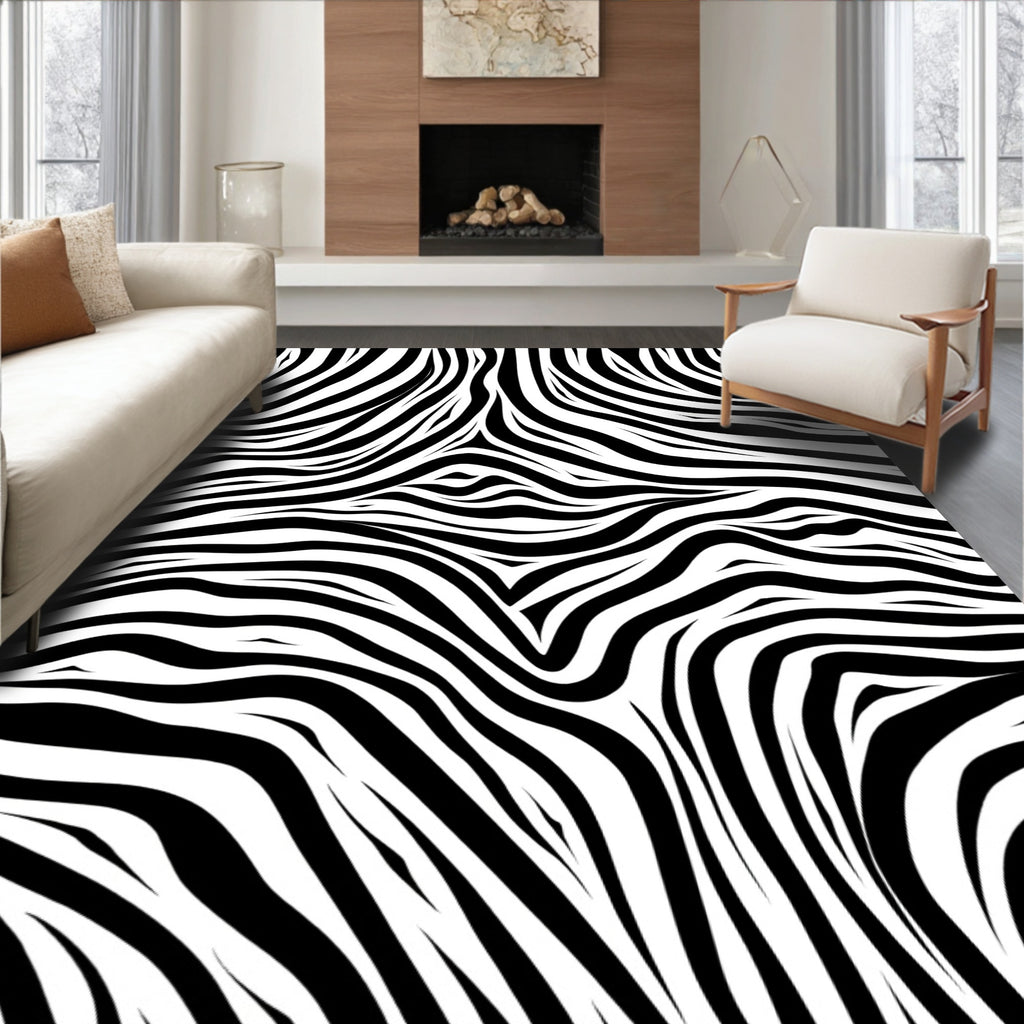Bold Black White Animalistic Stripes Rug